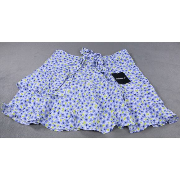 Forever 21 Skirt Womens Floral Wrap Ruffle Mini Tie Waist Boho Blue White Small - Picture 1 of 7